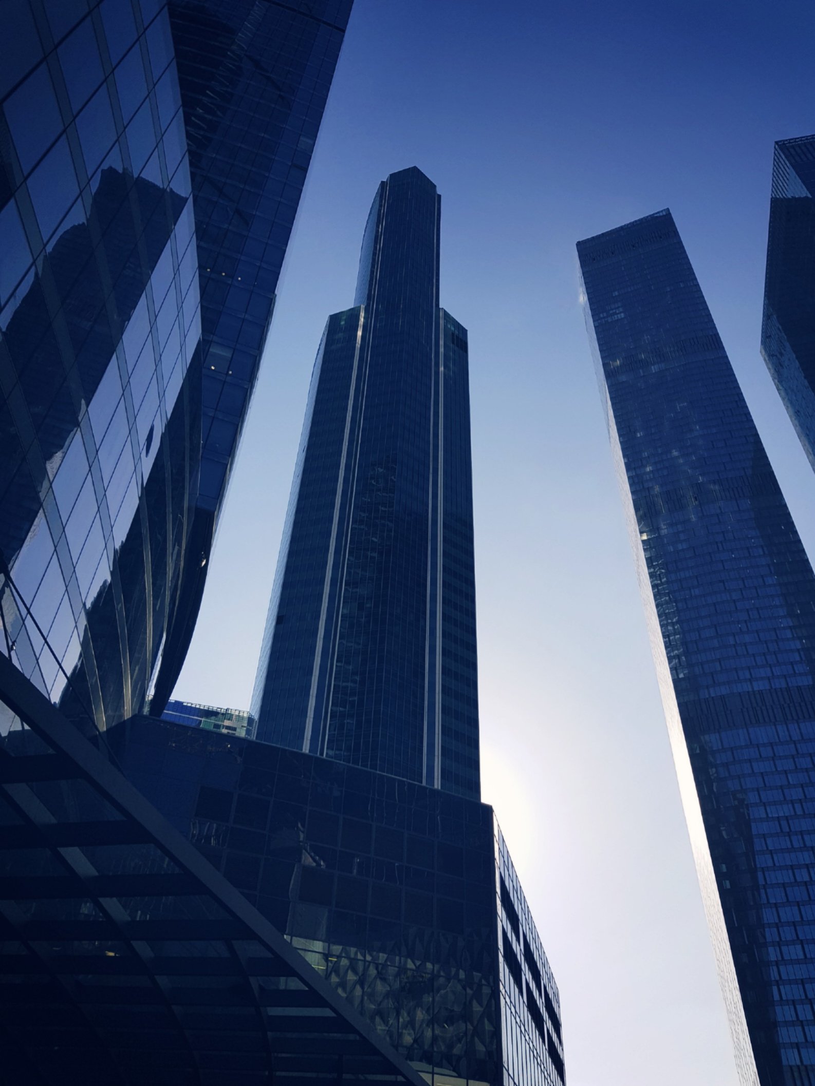 Blue Glass Paneled Buildings Under Clear Blue Sky